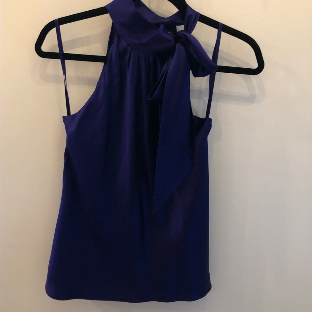 INC Satin Purple Bow Tie Sleeveless Blouse